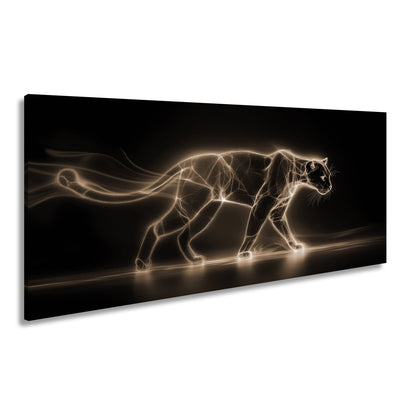 Leinwandbild Leuchtpanther durchquert die Dunkelheit in Neonenergie. - deyoli