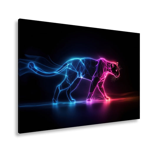 Leinwandbild Leuchtpanther durchquert die Dunkelheit in Neonenergie. - deyoli