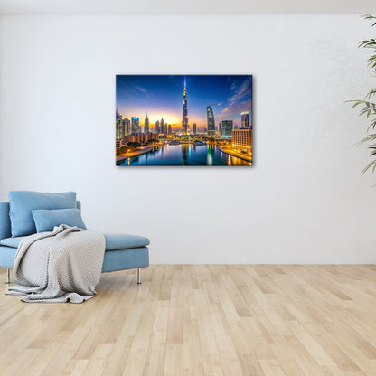 Leinwandbild Lichterglanz in Dubais nächtlicher Skyline – XXL - deyoli