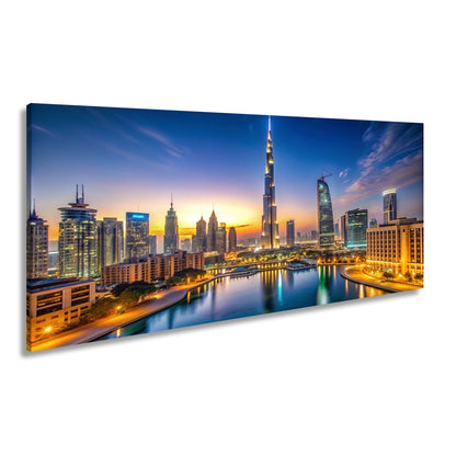 Leinwandbild Lichterglanz in Dubais nächtlicher Skyline – XXL - deyoli