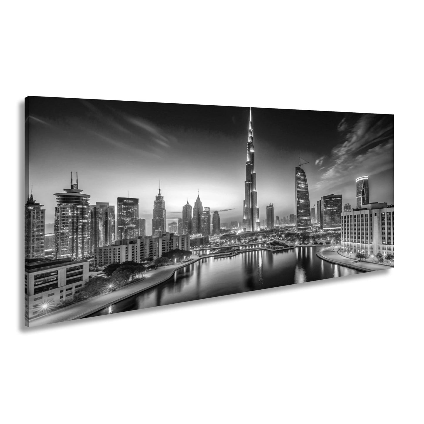 Leinwandbild Lichterglanz in Dubais nächtlicher Skyline – XXL - deyoli