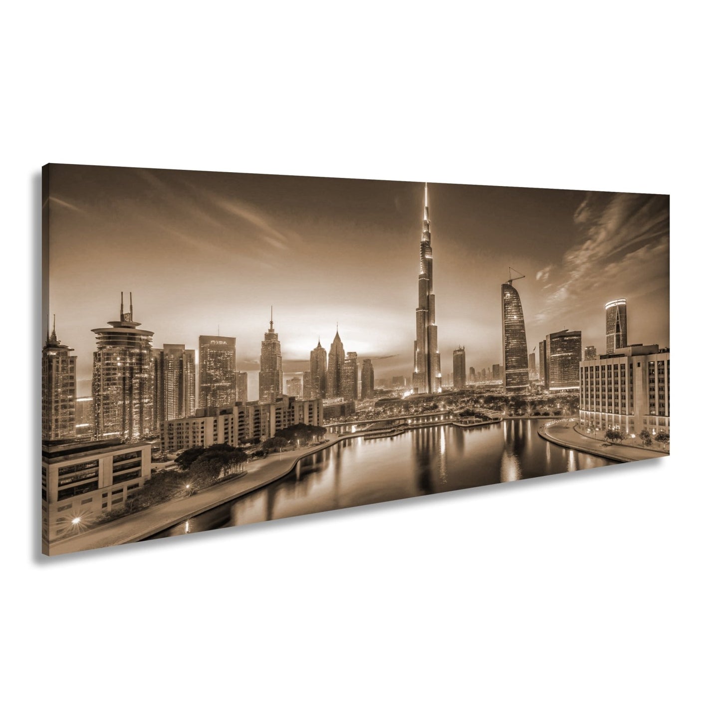 Leinwandbild Lichterglanz in Dubais nächtlicher Skyline – XXL - deyoli