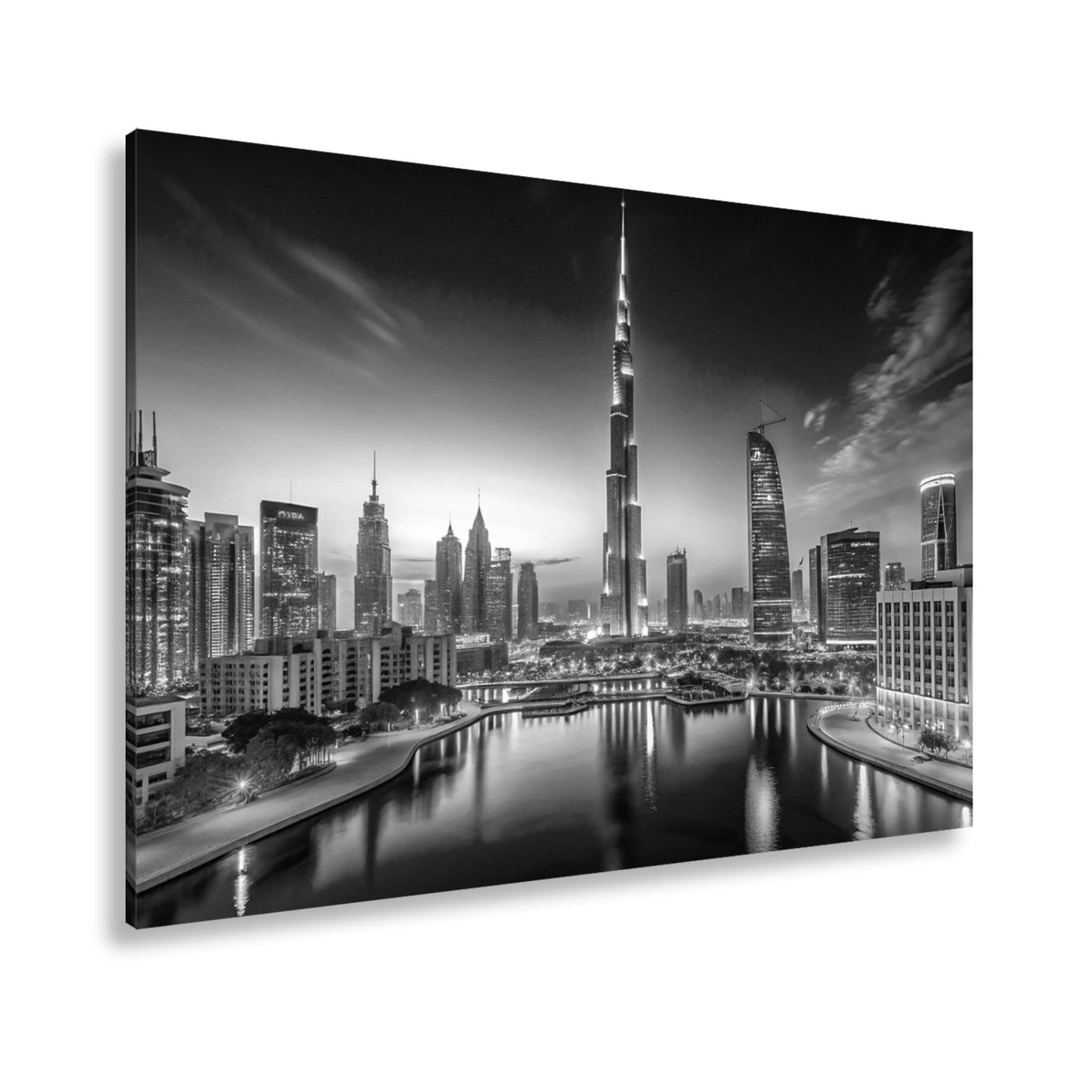 Leinwandbild Lichterglanz in Dubais nächtlicher Skyline – XXL - deyoli