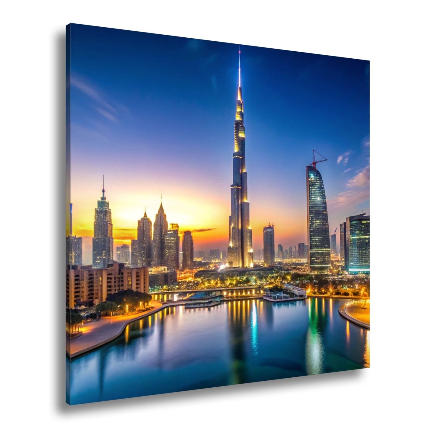 Leinwandbild Lichterglanz in Dubais nächtlicher Skyline – XXL - deyoli