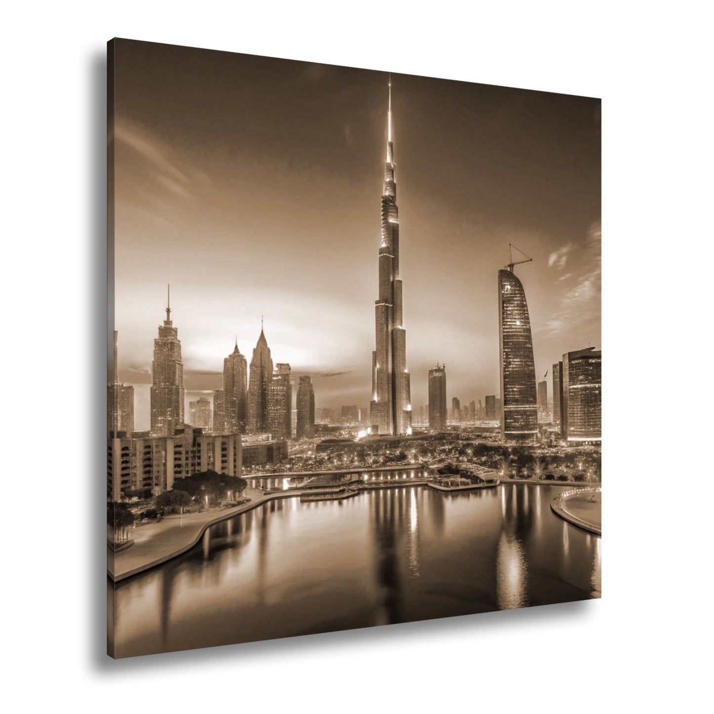 Leinwandbild Lichterglanz in Dubais nächtlicher Skyline – XXL - deyoli