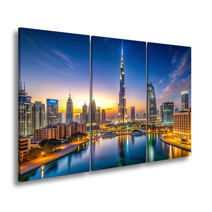 Leinwandbild Lichterglanz in Dubais nächtlicher Skyline – XXL - deyoli