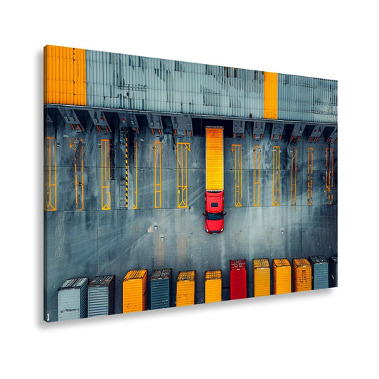 Leinwandbild LKW Transport goldene Linien industrielle Perfektion XXL – Logistik - deyoli