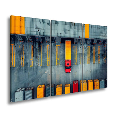 Leinwandbild LKW Transport goldene Linien industrielle Perfektion XXL – Logistik - deyoli