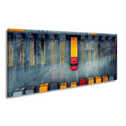 Leinwandbild LKW Transport goldene Linien industrielle Perfektion XXL – Logistik - deyoli