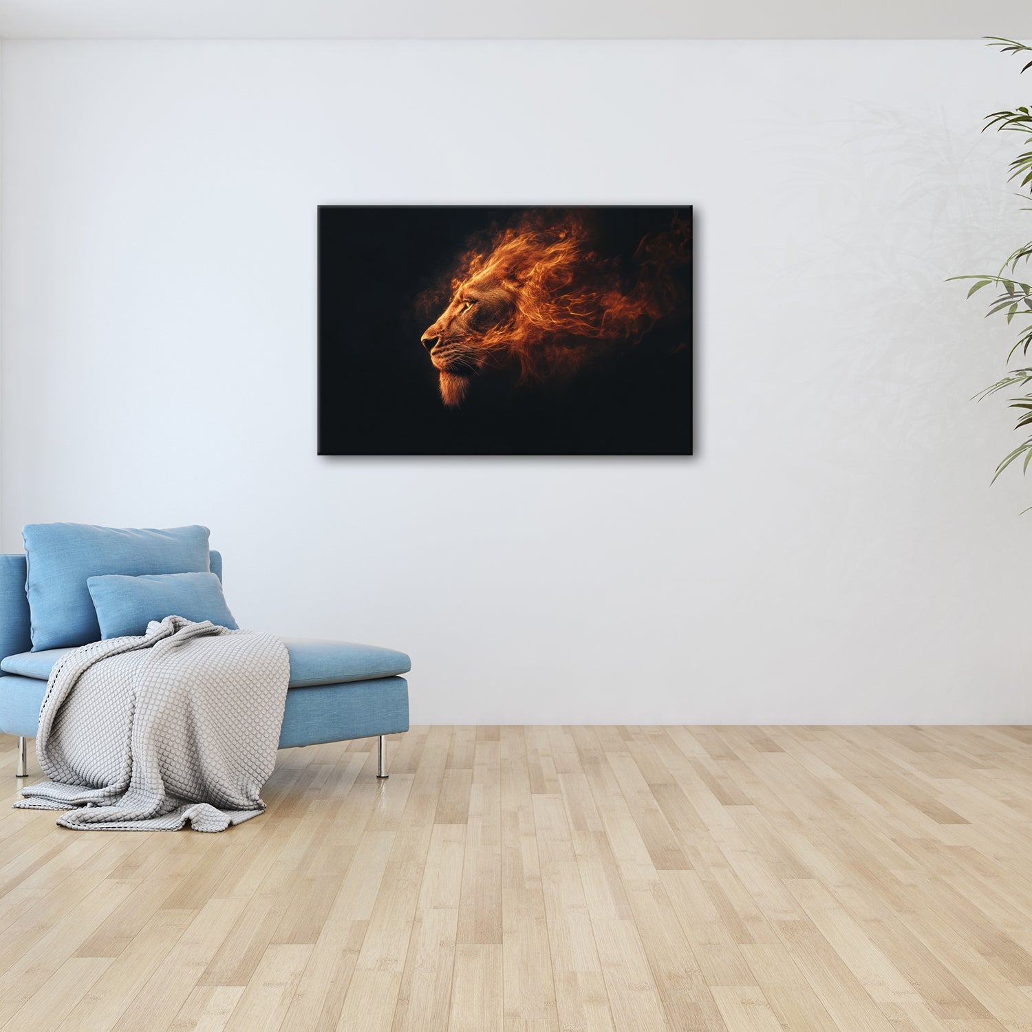 Leinwandbild Lodernde Kraft – ein Löwe geformt aus purem Feuer. - deyoli