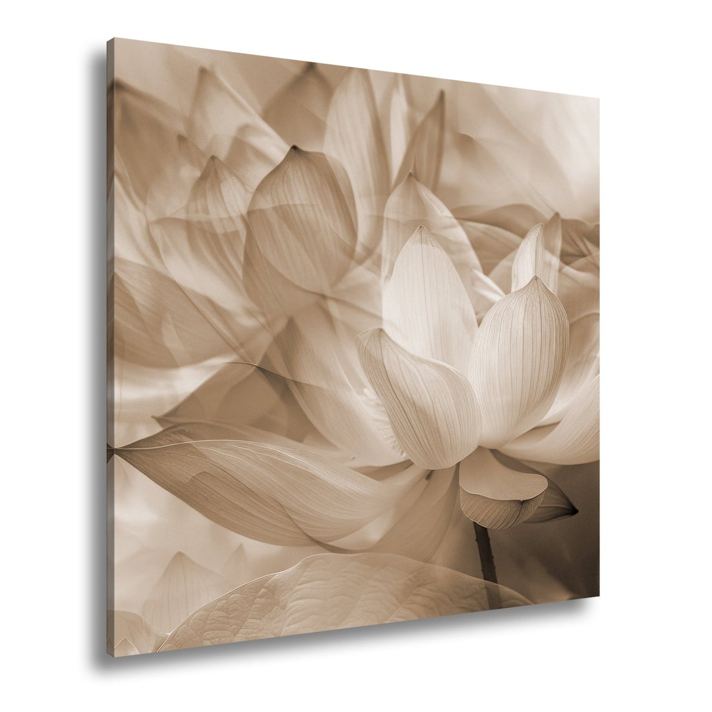 Leinwandbild Lotus im Nebeltraum – Blüten schweben in zartem Licht. - deyoli