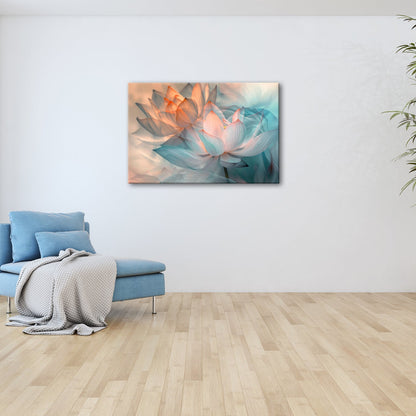Leinwandbild Lotus im Nebeltraum – Blüten schweben in zartem Licht. - deyoli