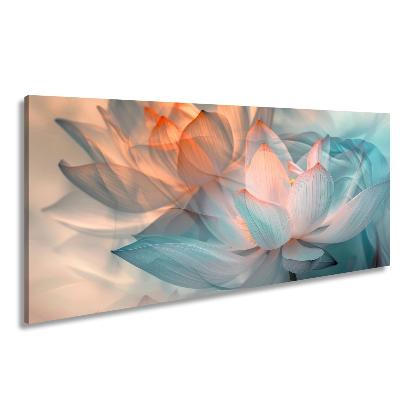Leinwandbild Lotus im Nebeltraum – Blüten schweben in zartem Licht. - deyoli