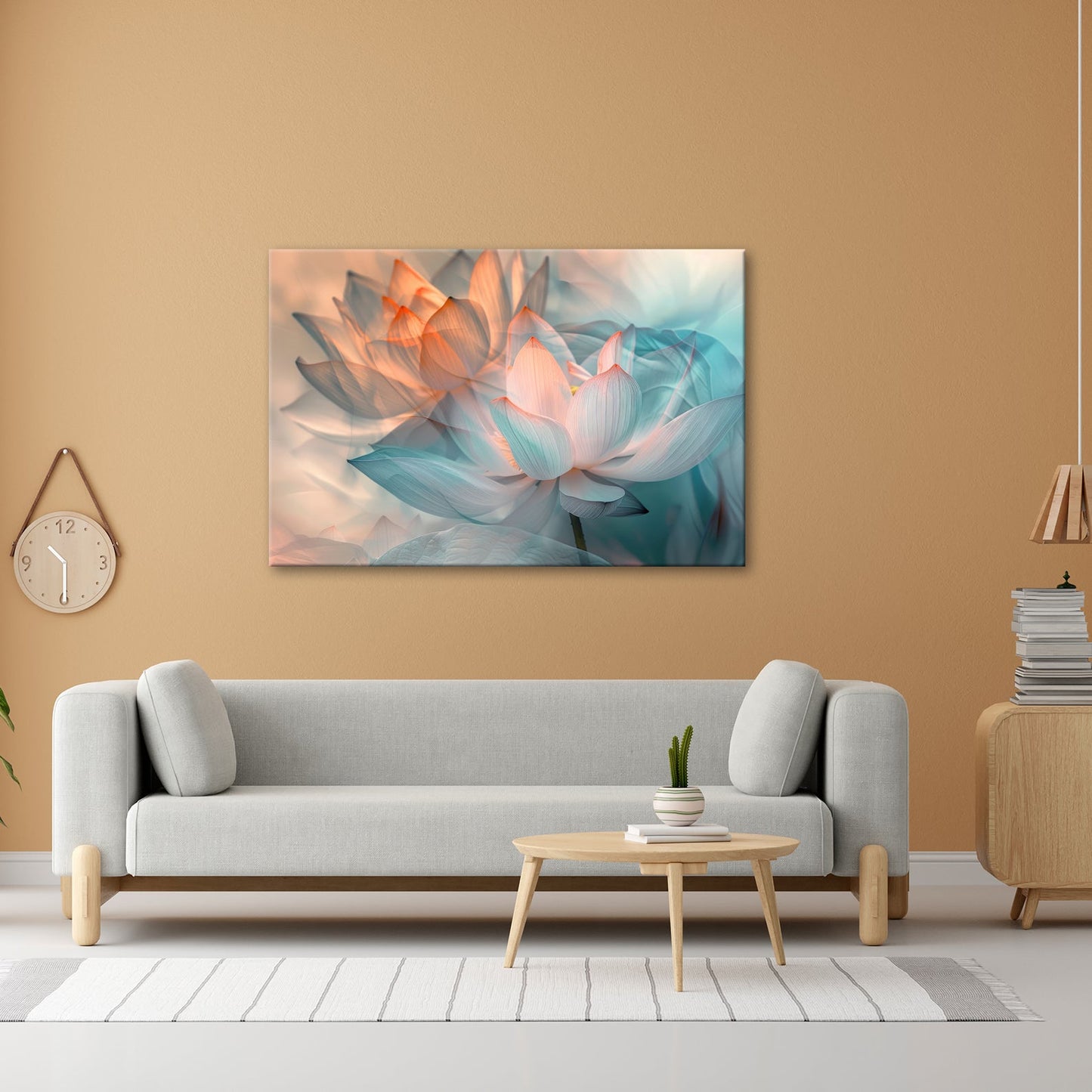 Leinwandbild Lotus im Nebeltraum – Blüten schweben in zartem Licht. - deyoli