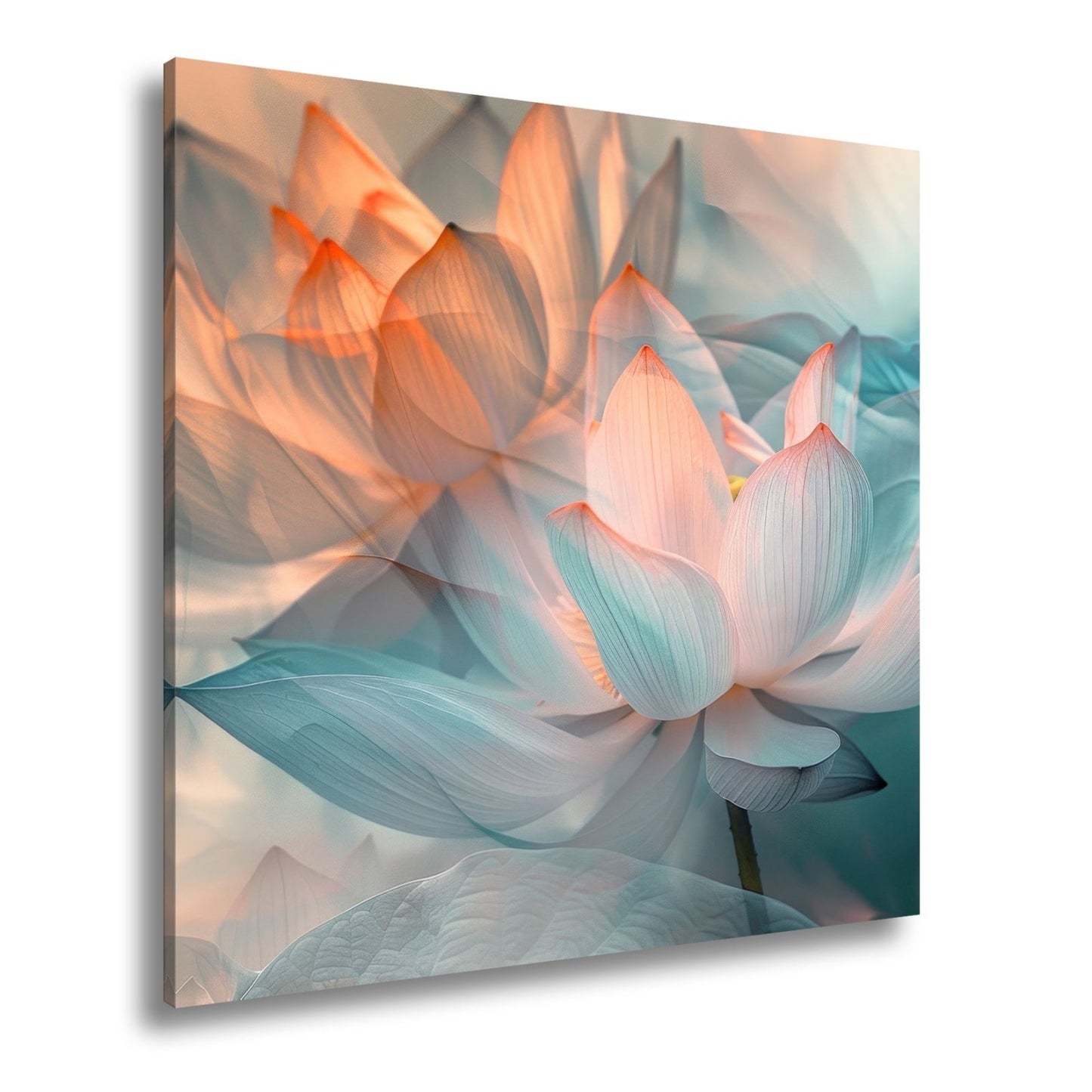 Leinwandbild Lotus im Nebeltraum – Blüten schweben in zartem Licht. - deyoli