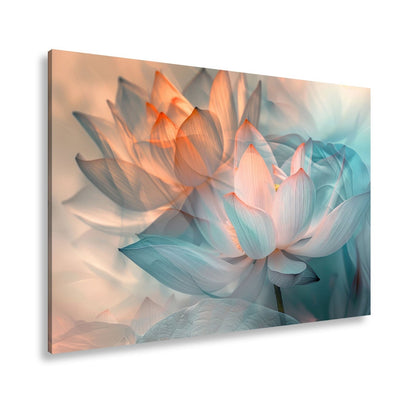 Leinwandbild Lotus im Nebeltraum – Blüten schweben in zartem Licht. - deyoli