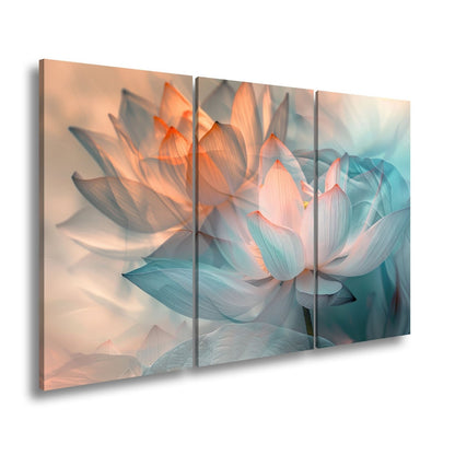 Leinwandbild Lotus im Nebeltraum – Blüten schweben in zartem Licht. - deyoli