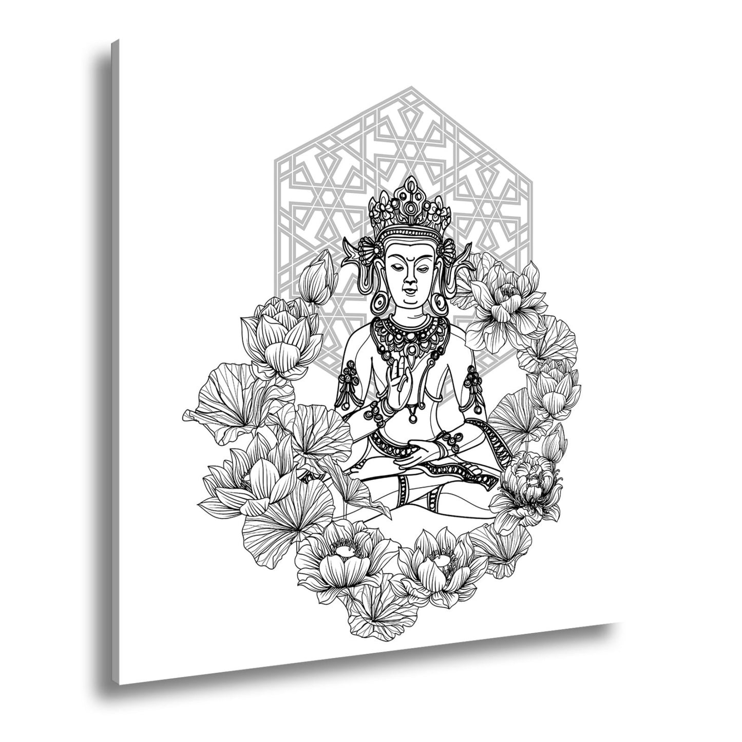 Leinwandbild Lotus umrahmt den Buddha in stiller, heiliger Linie. - deyoli