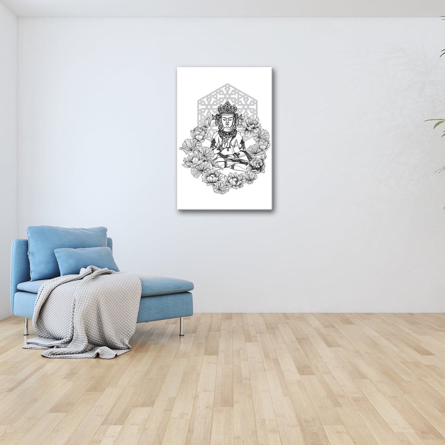Leinwandbild Lotus umrahmt den Buddha in stiller, heiliger Linie. - deyoli