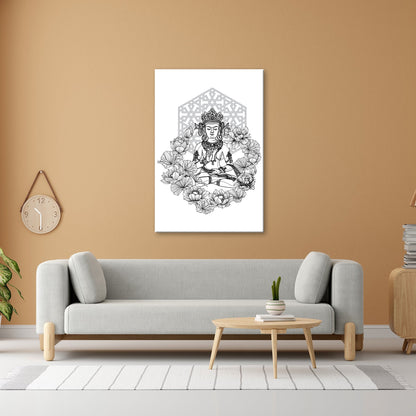 Leinwandbild Lotus umrahmt den Buddha in stiller, heiliger Linie. - deyoli