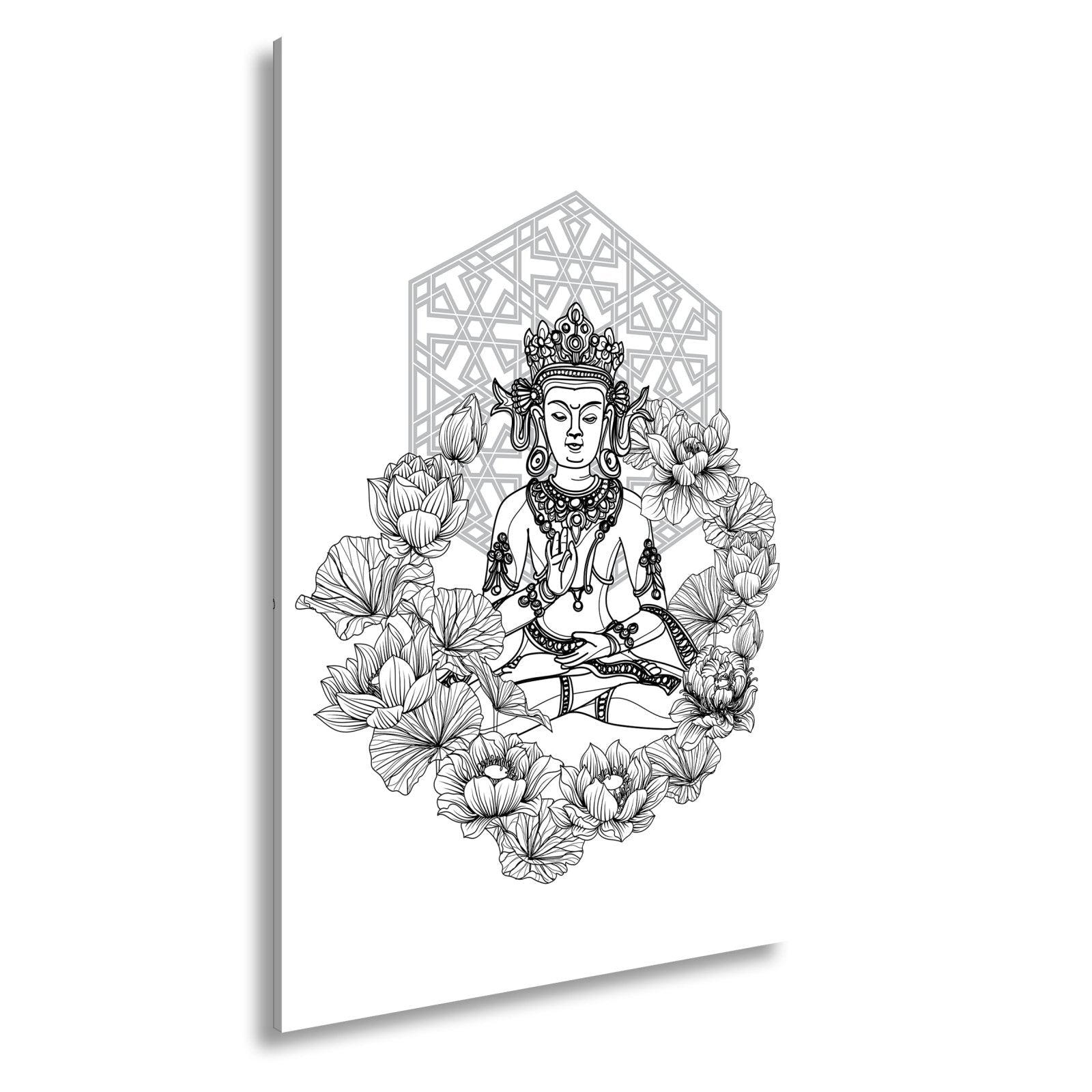Leinwandbild Lotus umrahmt den Buddha in stiller, heiliger Linie. - deyoli