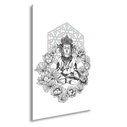 Leinwandbild Lotus umrahmt den Buddha in stiller, heiliger Linie. - deyoli