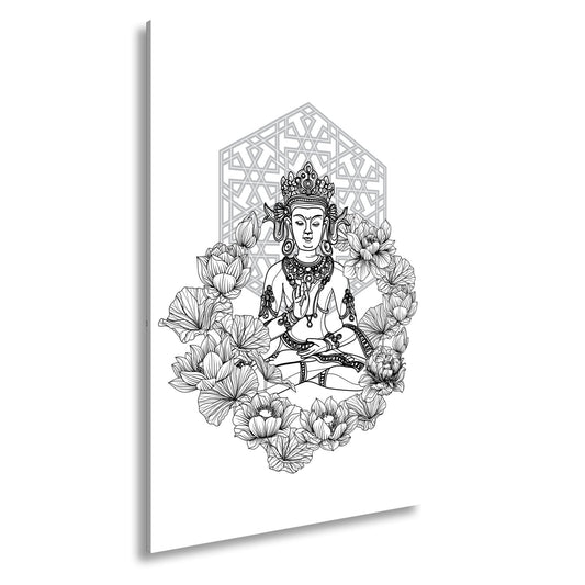 Leinwandbild Lotus umrahmt den Buddha in stiller, heiliger Linie. - deyoli