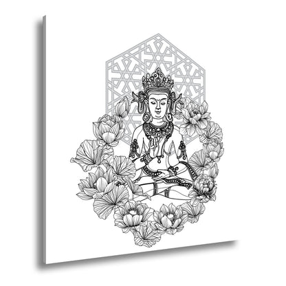 Leinwandbild Lotus umrahmt den Buddha in stiller, heiliger Linie. - deyoli