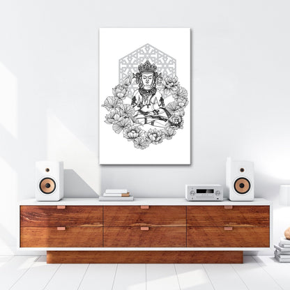 Leinwandbild Lotus umrahmt den Buddha in stiller, heiliger Linie. - deyoli
