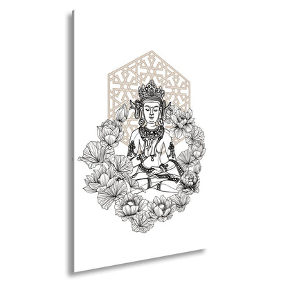 Leinwandbild Lotus umrahmt den Buddha in stiller, heiliger Linie. - deyoli