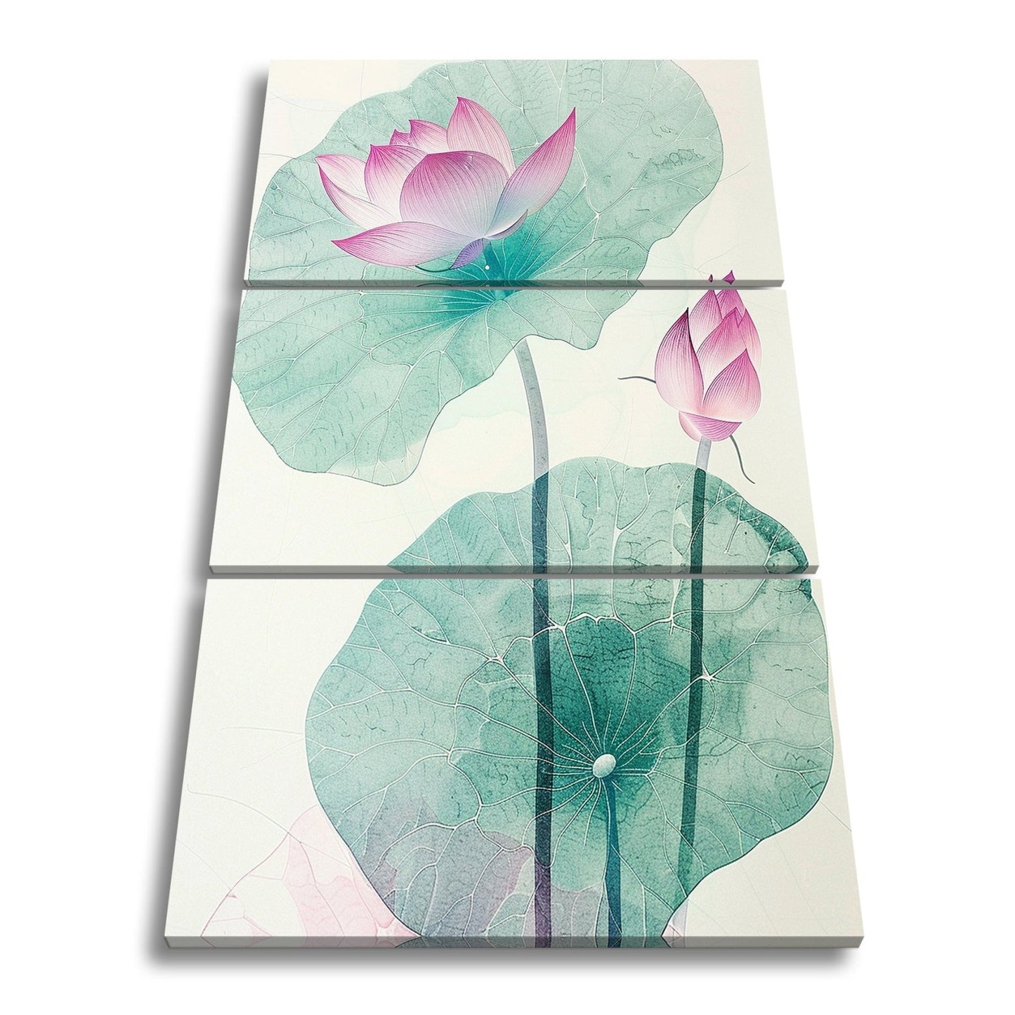 Leinwandbild Lotuspoesie – filigrane Blüten auf zarten Aquarelladern. - deyoli