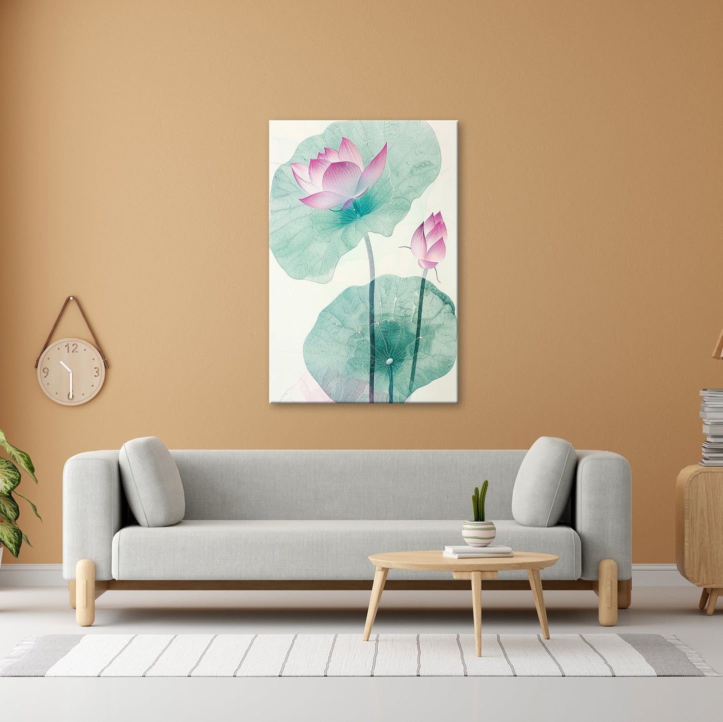 Leinwandbild Lotuspoesie – filigrane Blüten auf zarten Aquarelladern. - deyoli