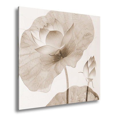 Leinwandbild Lotuspoesie – filigrane Blüten auf zarten Aquarelladern. - deyoli