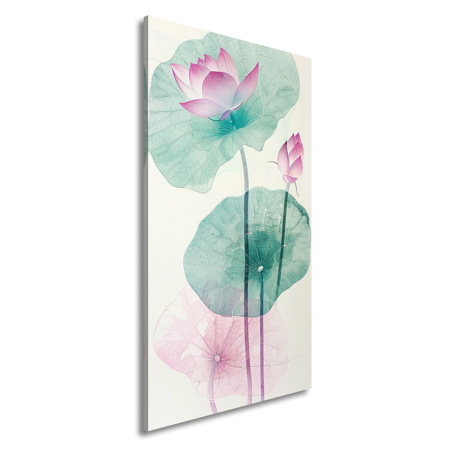 Leinwandbild Lotuspoesie – filigrane Blüten auf zarten Aquarelladern. - deyoli