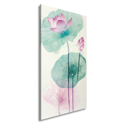 Leinwandbild Lotuspoesie – filigrane Blüten auf zarten Aquarelladern. - deyoli