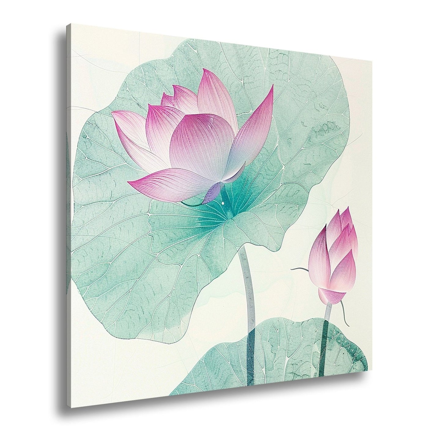 Leinwandbild Lotuspoesie – filigrane Blüten auf zarten Aquarelladern. - deyoli