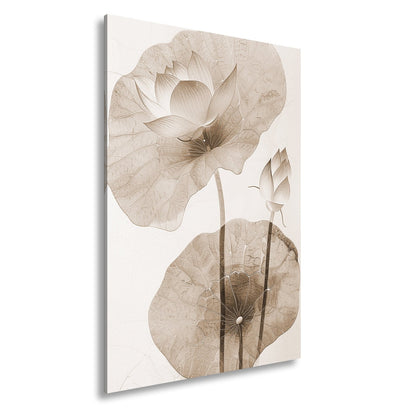 Leinwandbild Lotuspoesie – filigrane Blüten auf zarten Aquarelladern. - deyoli