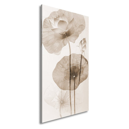 Leinwandbild Lotuspoesie – filigrane Blüten auf zarten Aquarelladern. - deyoli