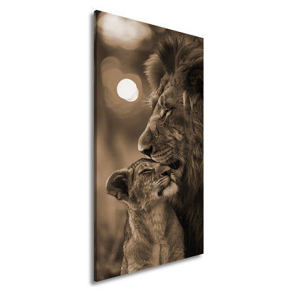 Leinwandbild Löwenliebe im warmen Glanz der untergehenden Sonne - deyoli
