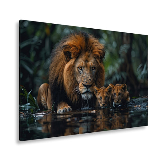 Leinwandbild Löwenstolz – ein König mit seiner künftigen Generation. - deyoli