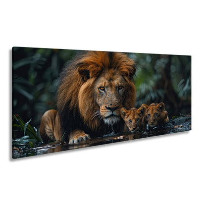 Leinwandbild Löwenstolz – ein König mit seiner künftigen Generation. - deyoli