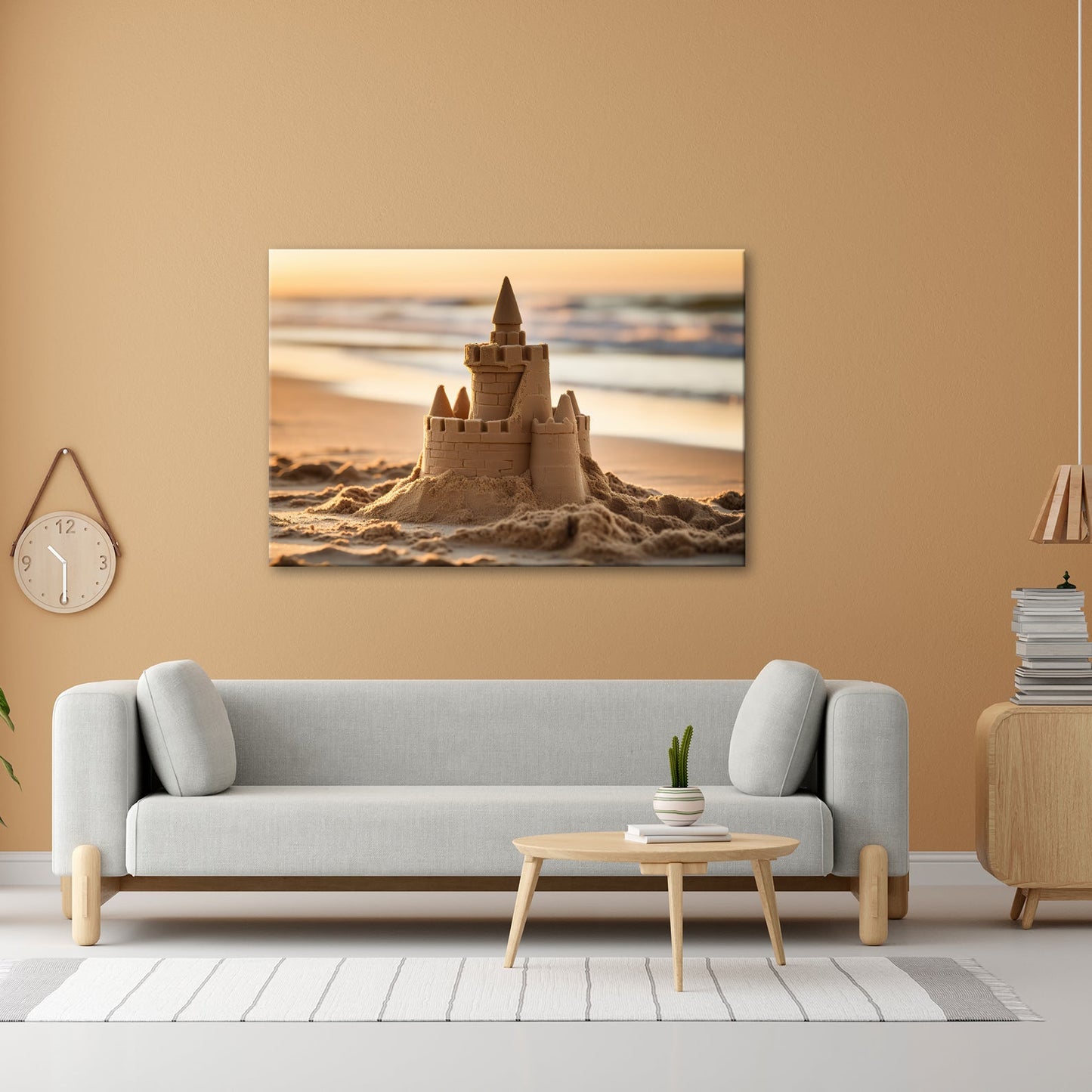 Leinwandbild Märchenschloss aus Sand glänzt im Licht der sinkenden Sonne. - deyoli