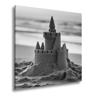 Leinwandbild Märchenschloss aus Sand glänzt im Licht der sinkenden Sonne. - deyoli