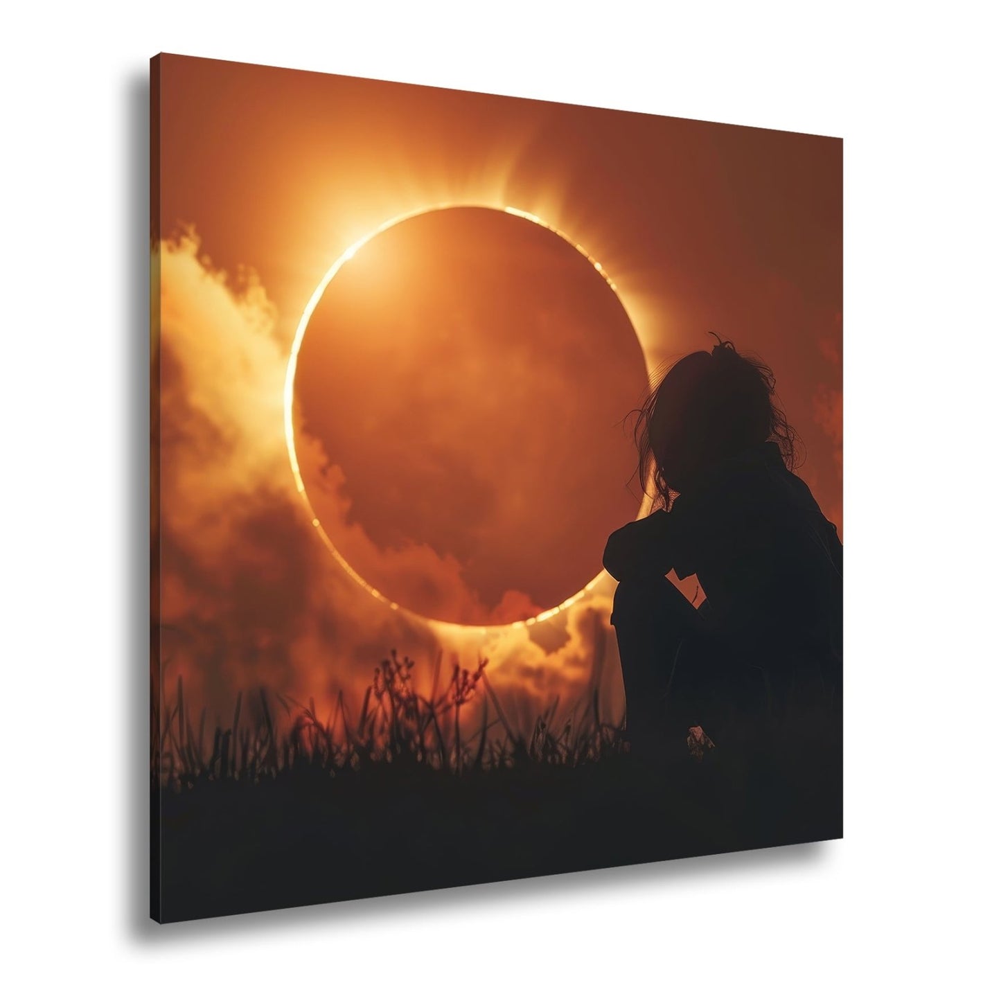 Leinwandbild Magischer Moment einer Sonnenfinsternis im Abendrot - deyoli