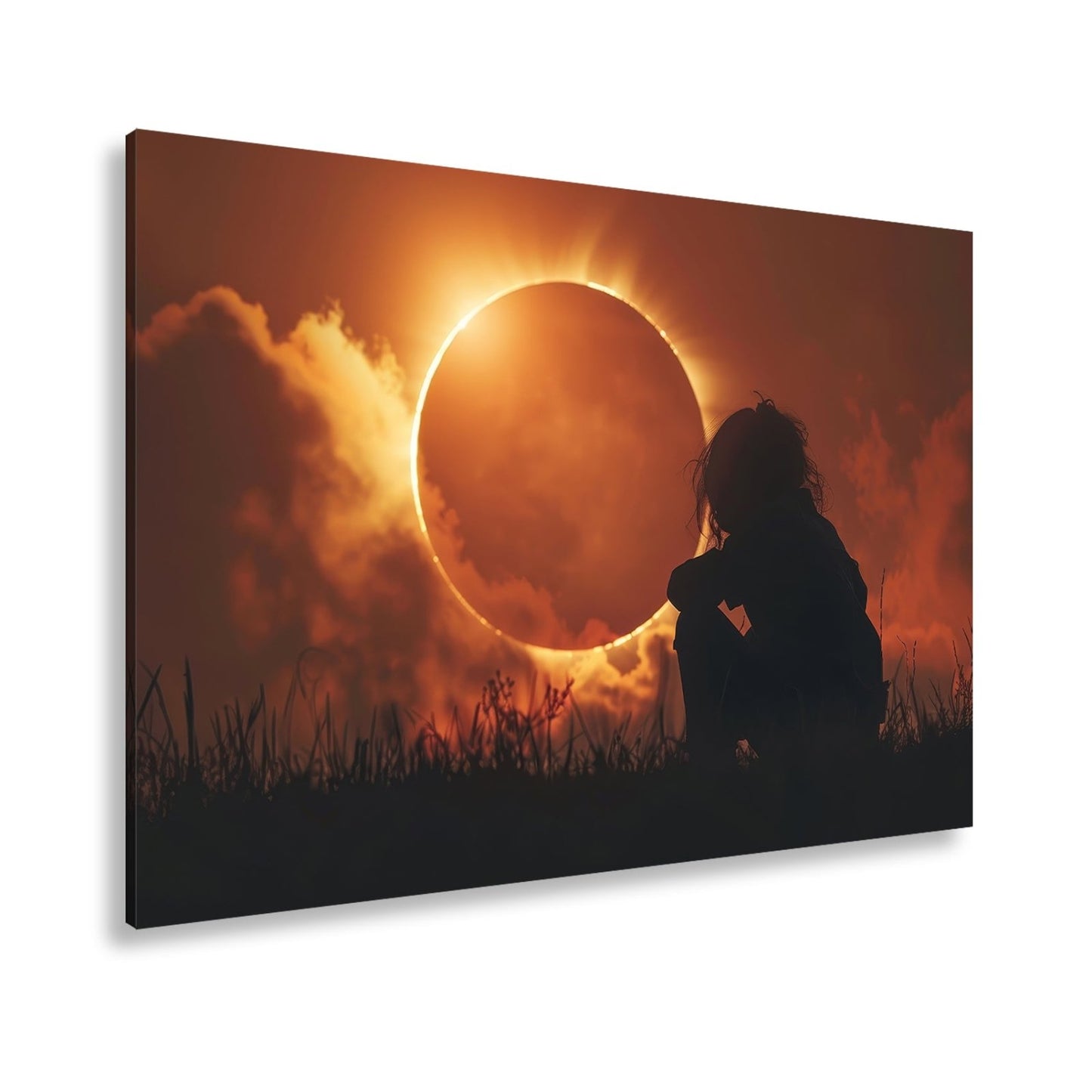 Leinwandbild Magischer Moment einer Sonnenfinsternis im Abendrot - deyoli