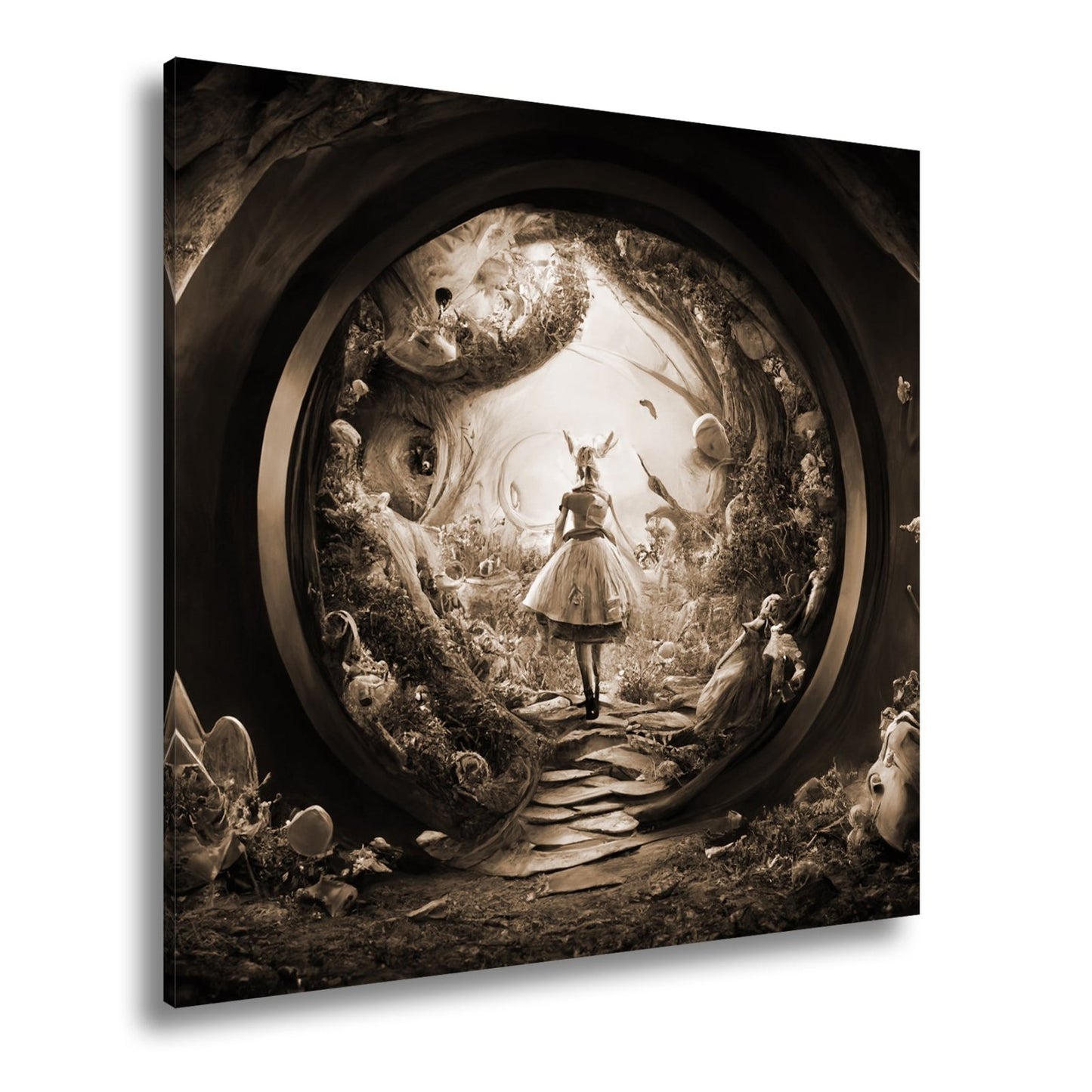 Leinwandbild Magischer Tunnel aus Fantasie, in dem Alice weiterträumt - deyoli