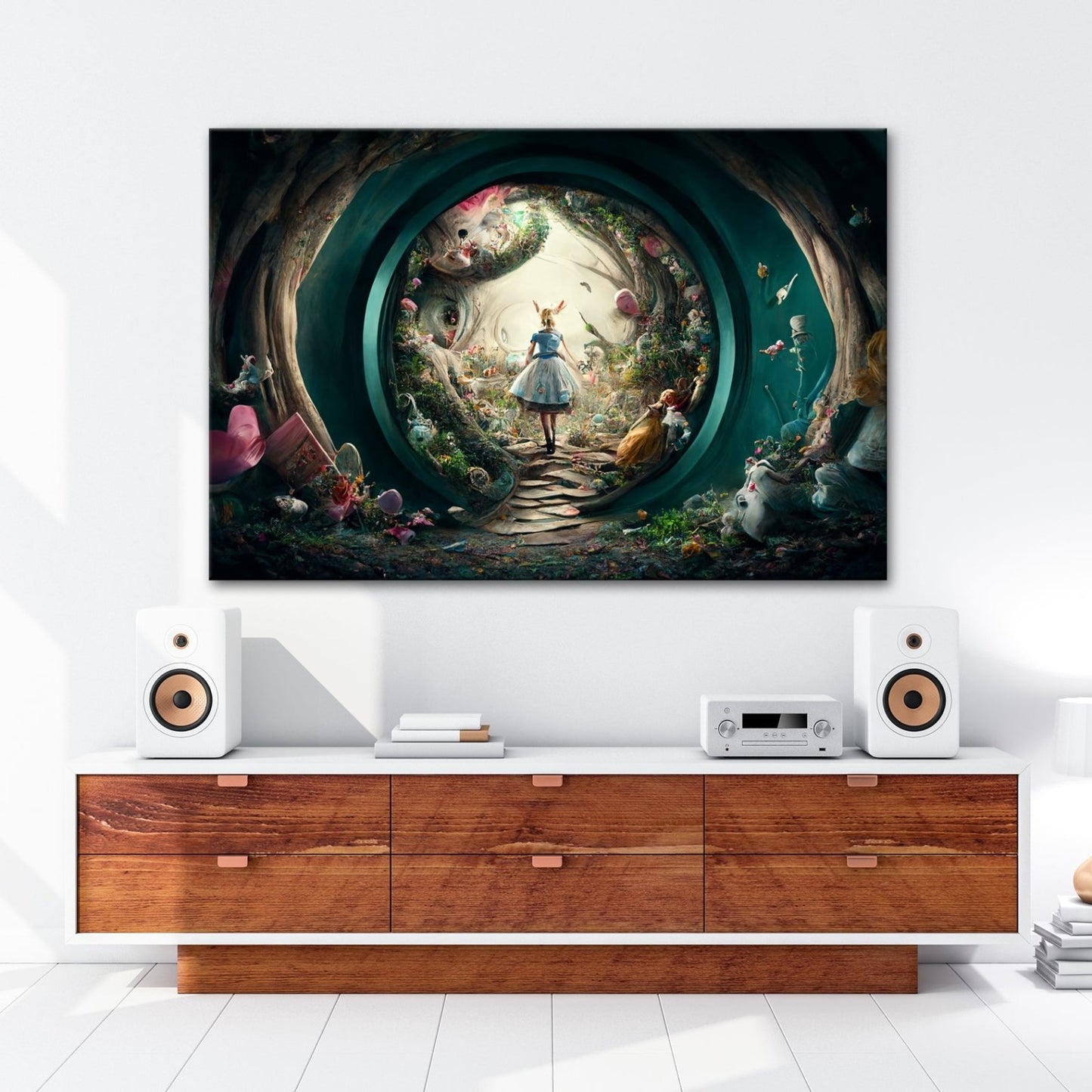 Leinwandbild Magischer Tunnel aus Fantasie, in dem Alice weiterträumt - deyoli