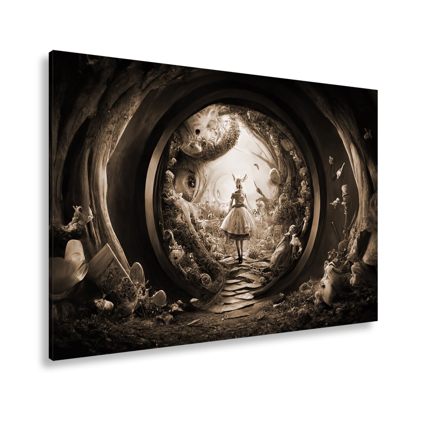 Leinwandbild Magischer Tunnel aus Fantasie, in dem Alice weiterträumt - deyoli