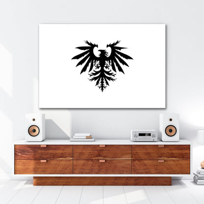 Leinwandbild Majestätischer Adler erhebt sich in kunstvoller Symmetrie. - deyoli
