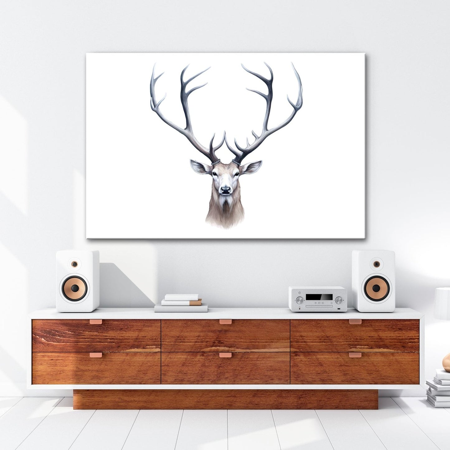 Leinwandbild Majestätischer Hirsch mit imposantem Geweih - deyoli